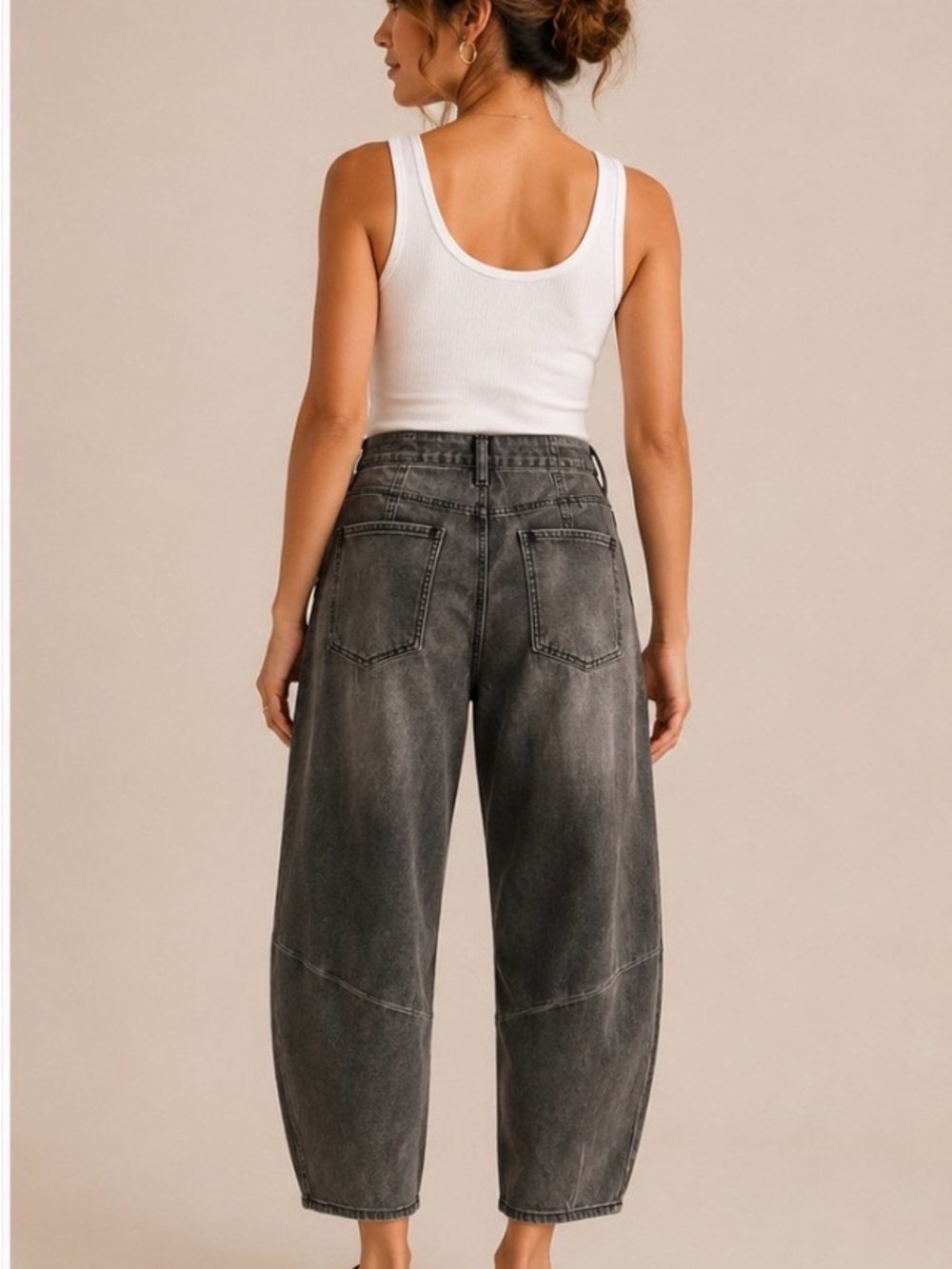 Easel Washed Black Barrel Jeans | Boho Utility Balloon Leg Denim Pants waist 19’ - Picture 2 of 2